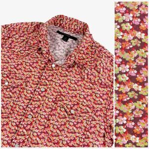 Y2K Express Floral Pearl Snap Western Shirt Men S VTG Red Pink Modern Fit